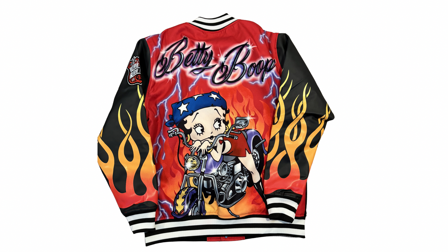 Reason Clothing x Betty Boop "Feel The Power" Moto Varsity Jacket - Women’s