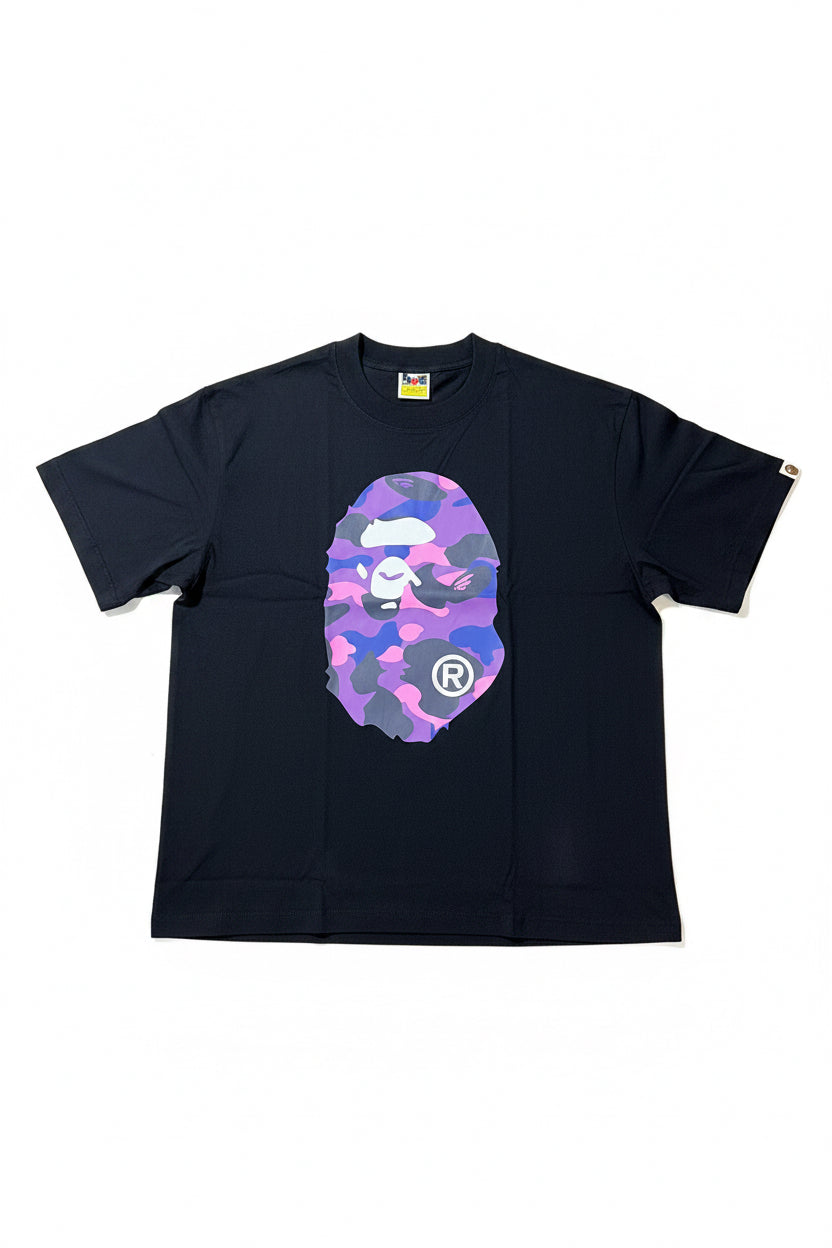 A Bathing Ape (BAPE) Purple Camo Ape Head Tee - Black