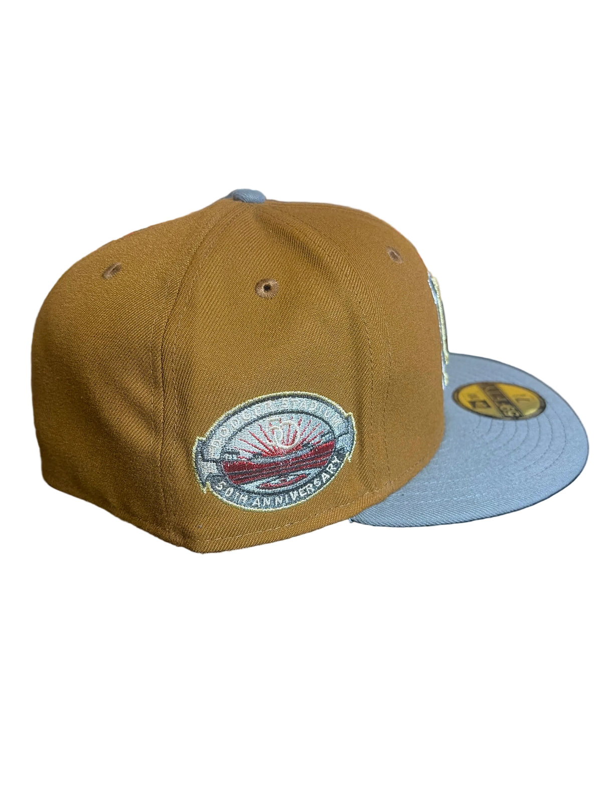 New Era LA Dodgers 59FIFTY Fitted Hat 7 5/8 Brown Grey 50th Anniversary Patch