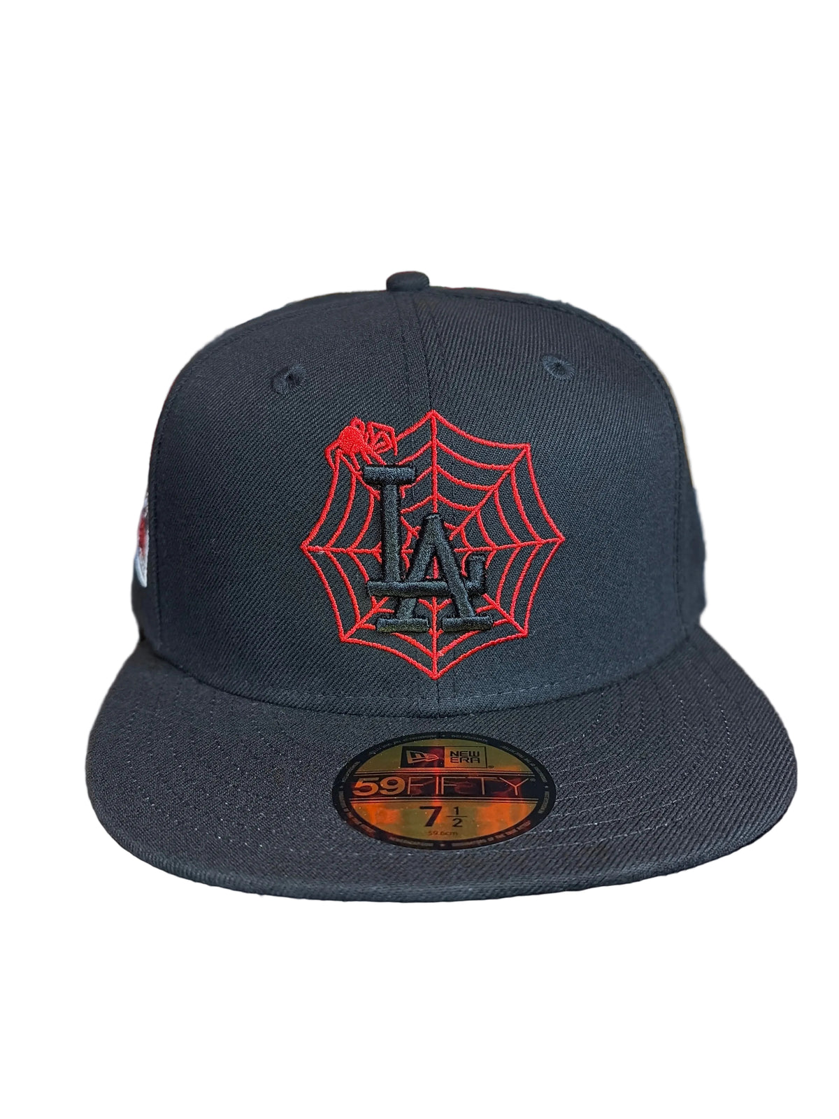 New Era LA Dodgers 59FIFTY Fitted Hat 7 1/2 Spider Web Webbed Red UV Side Patch