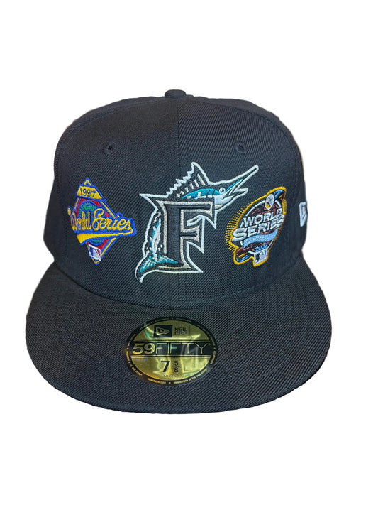 New Era Florida Marlins 59FIFTY 2X World Series Champions Fitted Hat - Grey Underbrim (Size 7 5/8)