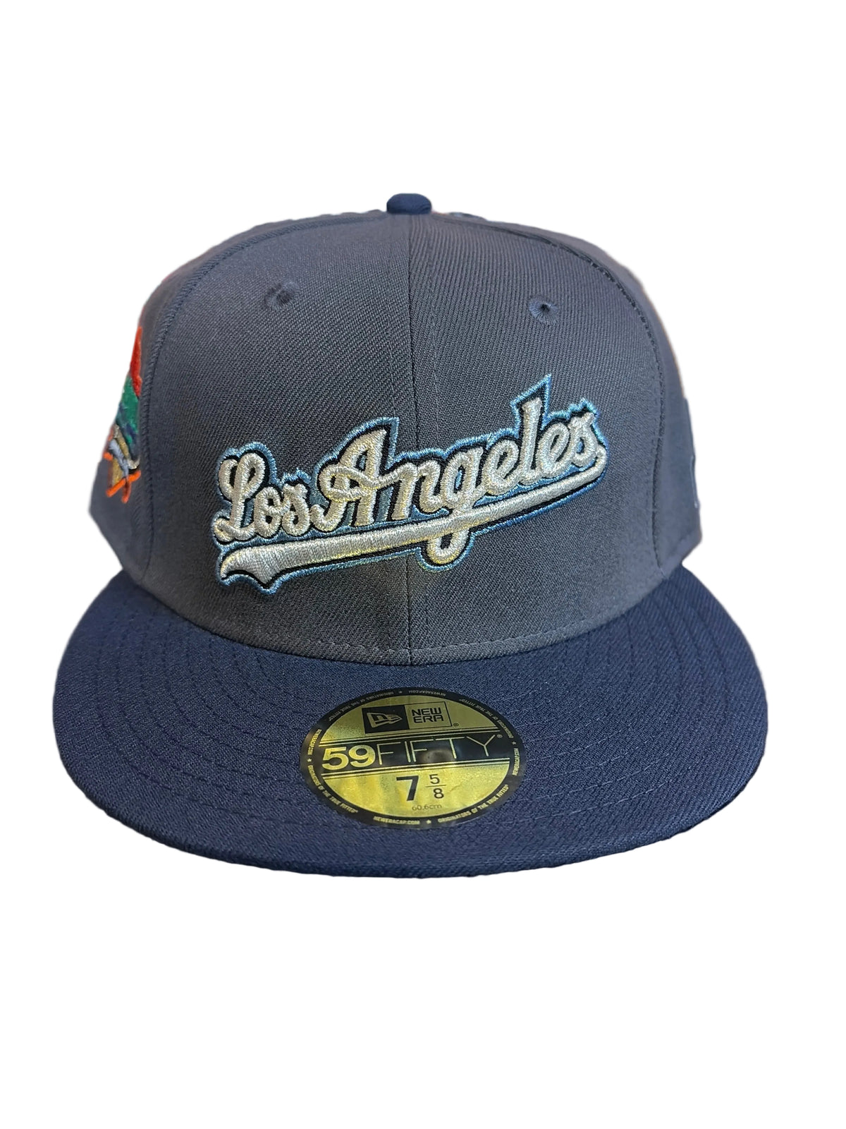New Era LA Dodgers Script 59FIFTY Fitted Hat 7 5/8 Green Bottom 40th Side Patch New