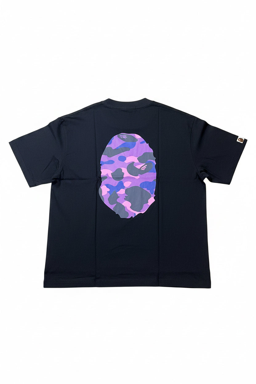 A Bathing Ape (BAPE) Purple Camo Ape Head Tee - Black
