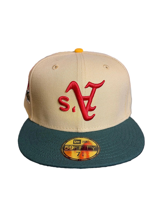 New Era Oakland A's Upside Down Logo 59FIFTY Fitted Hat - 1989 Battle of the Bay Patch