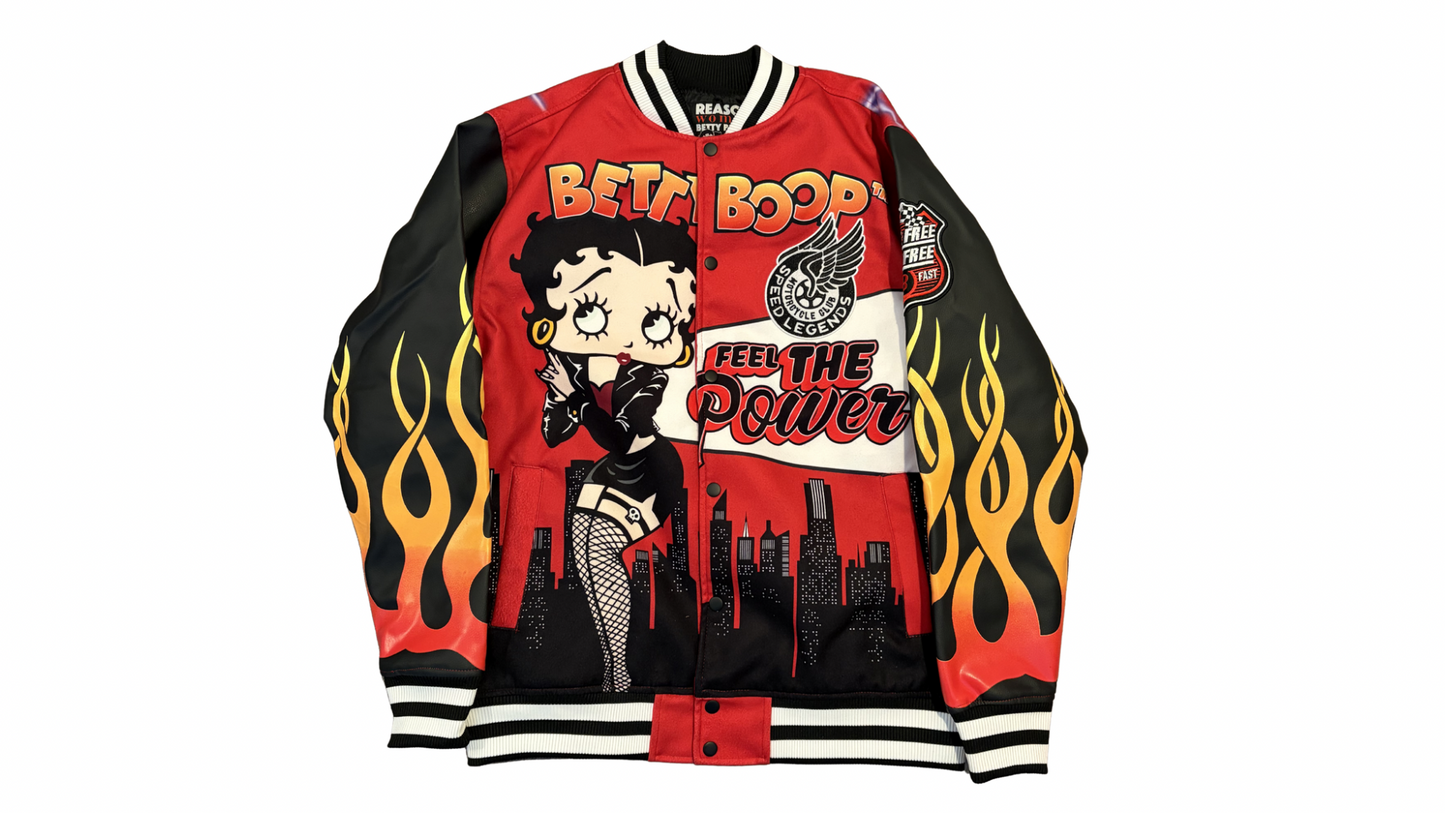 Reason Clothing x Betty Boop "Feel The Power" Moto Varsity Jacket - Women’s