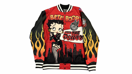 Reason Clothing x Betty Boop "Feel The Power" Moto Varsity Jacket - Women’s